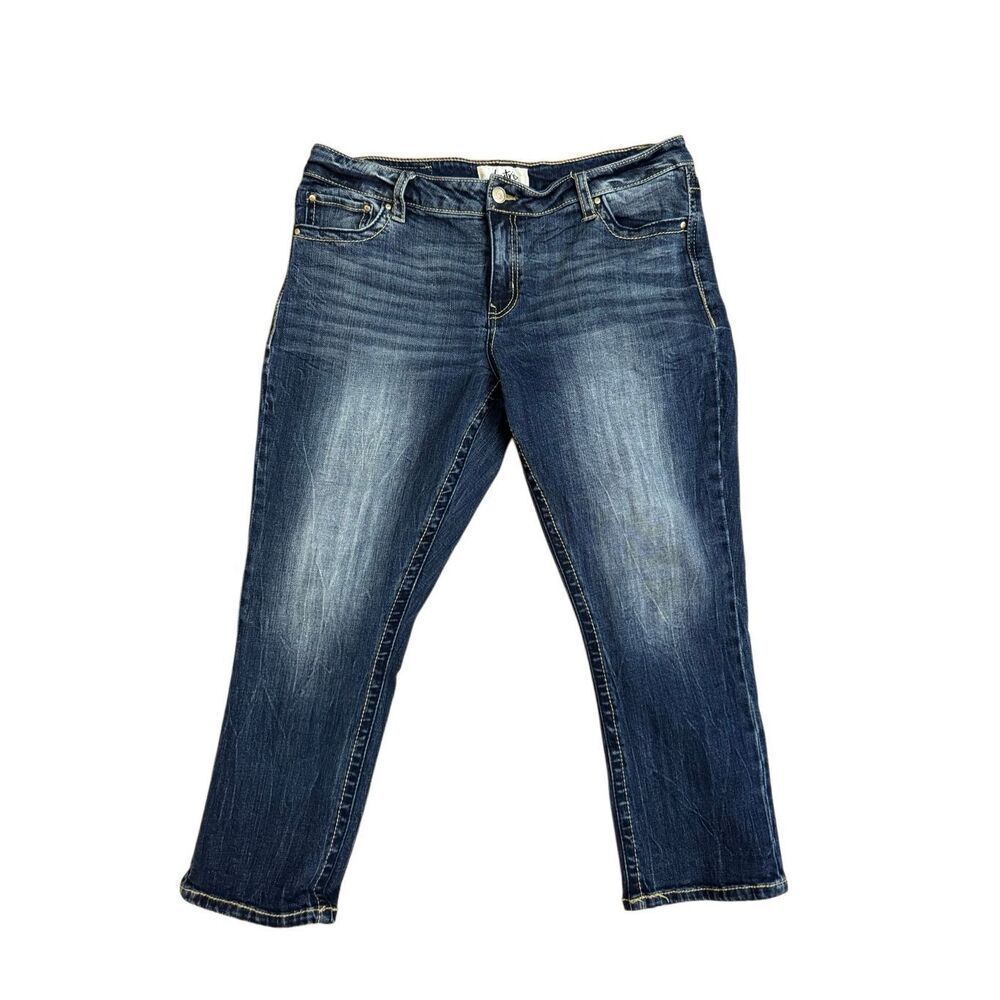 Daytrip‎ Virgo Cropped Jeans Dark Wash Distressed Pockets Size 34